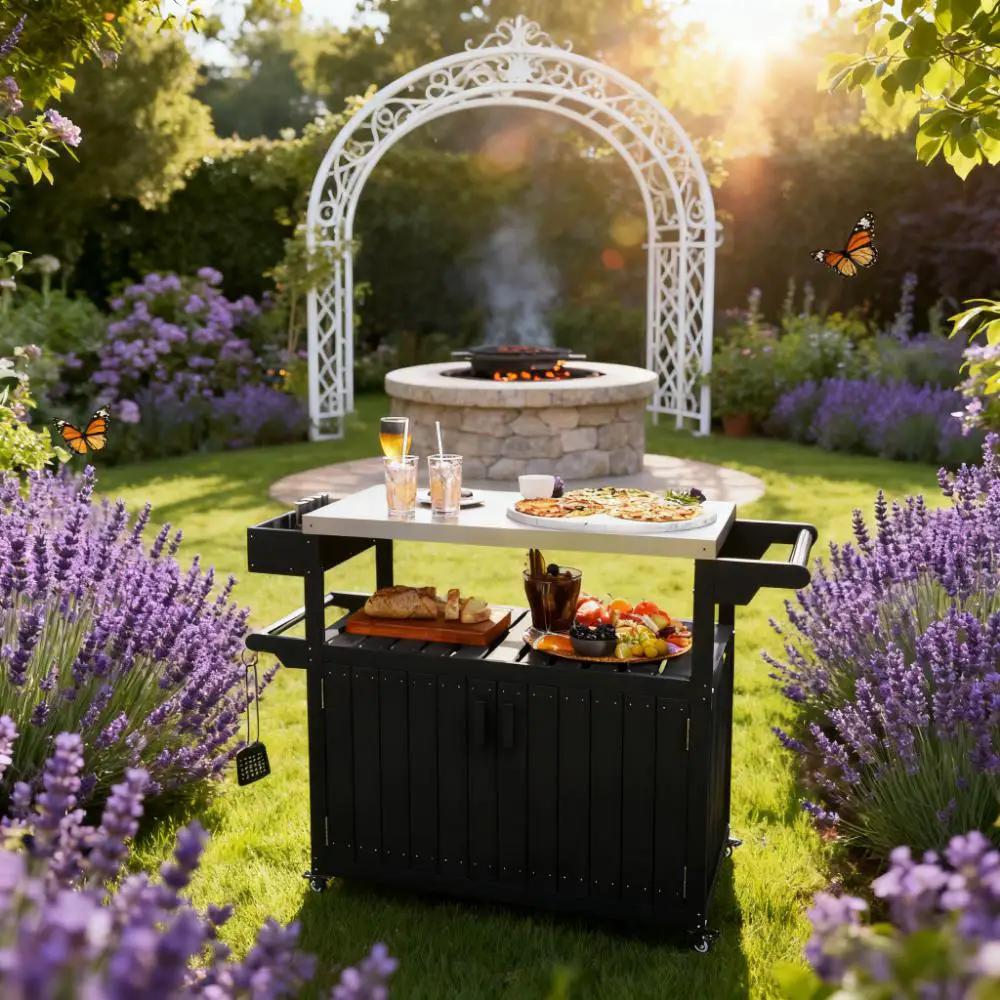 Outdoor Bar Cart with Storage and Stainless Steel Top by HouseOfZazla