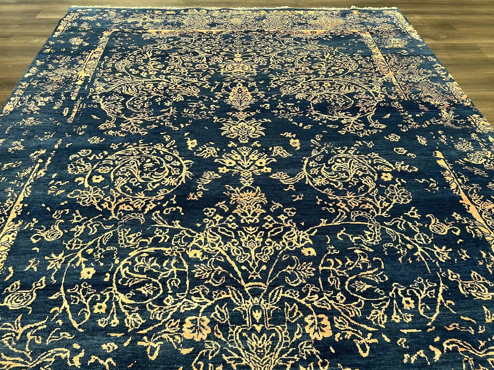 Area Rug 8x10 High Quality Handmade Oriental Carpet, Modern Contemporary Rug, Rug for Living Room, Wool Rug, Blue and Gold, Pakistani Rug by Jewel Rugs