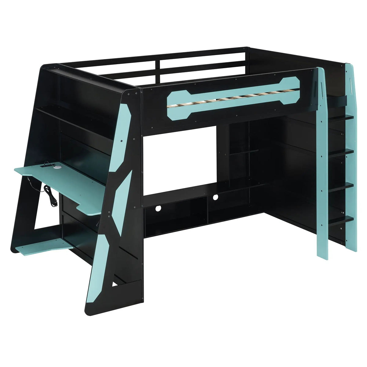 Full Size Wood Loft Bed with Desk, Multi-storage Shelves and RGB Light, photo 4 of 10