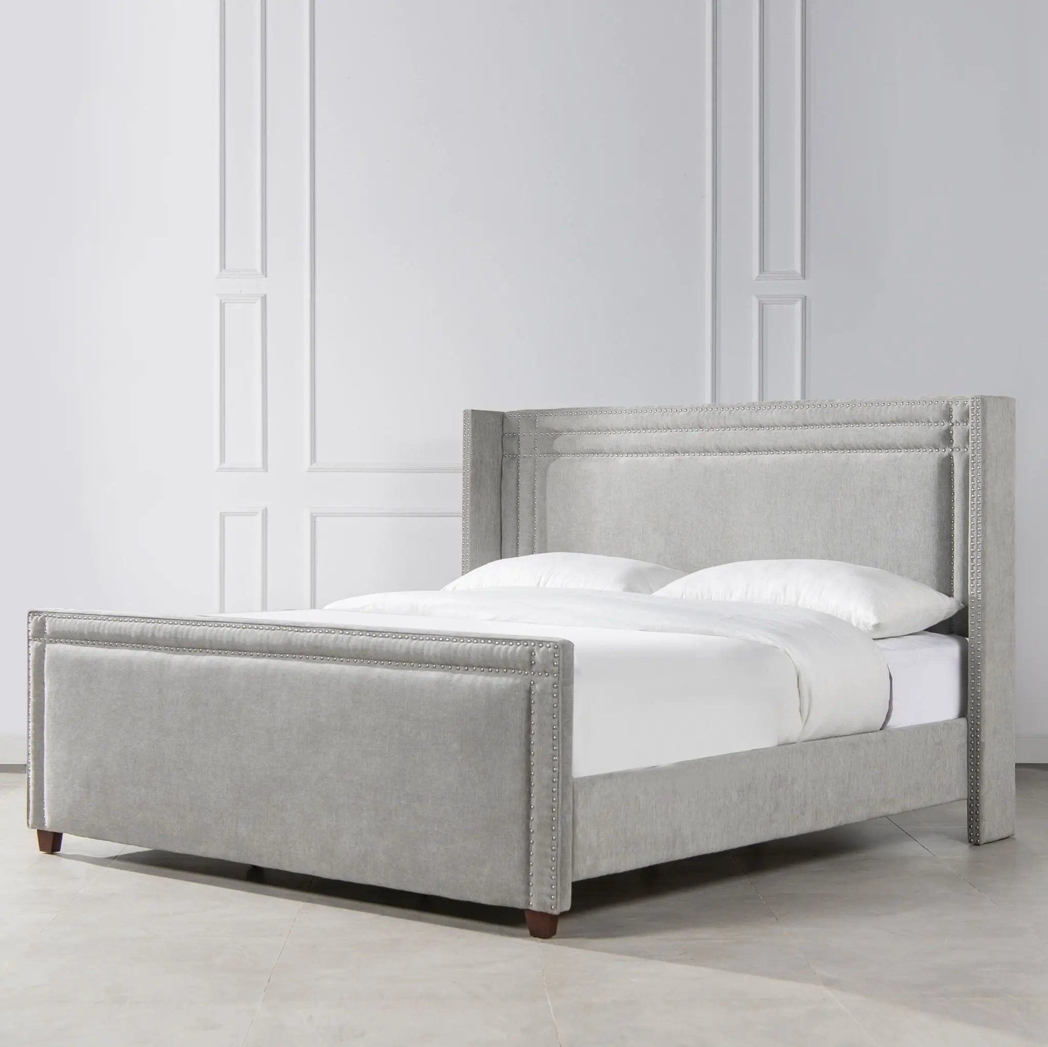 Elle - Wingback Upholstered King Bed - Silver Gray by HouseOfZazla