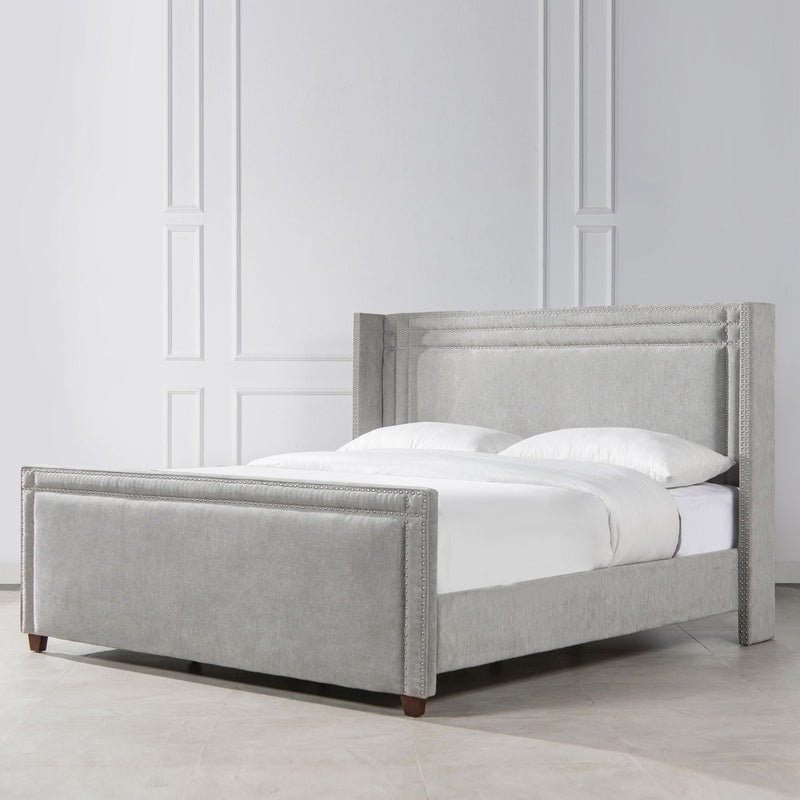 Elle - Wingback Upholstered King Bed - Silver Gray by HouseOfZazla