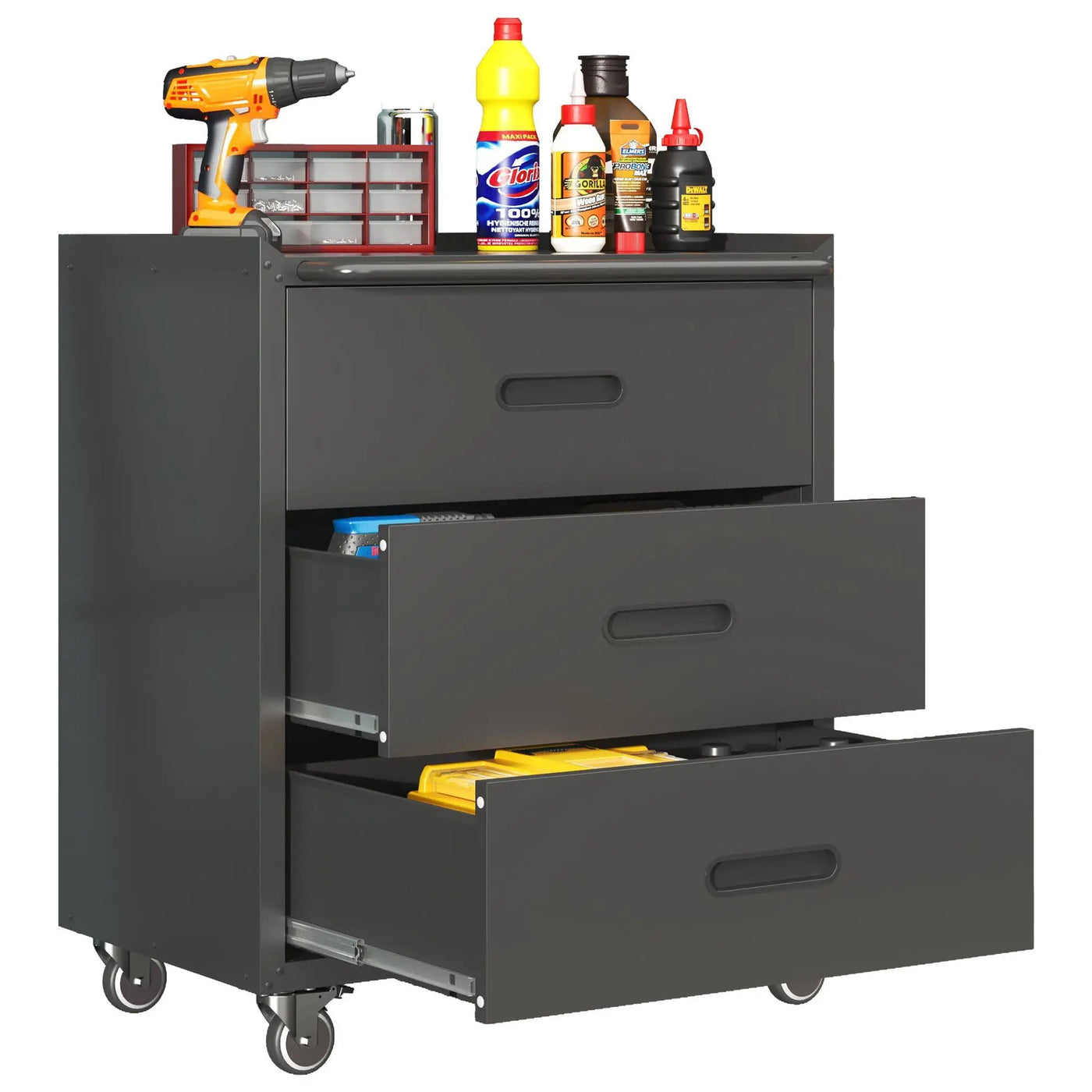 Heavy Duty Metal Storage Cabinet With Wheels 3 Drawer Tool Cabinet For Garage, Office, And Home Organizer Solutions by HouseOfZazla