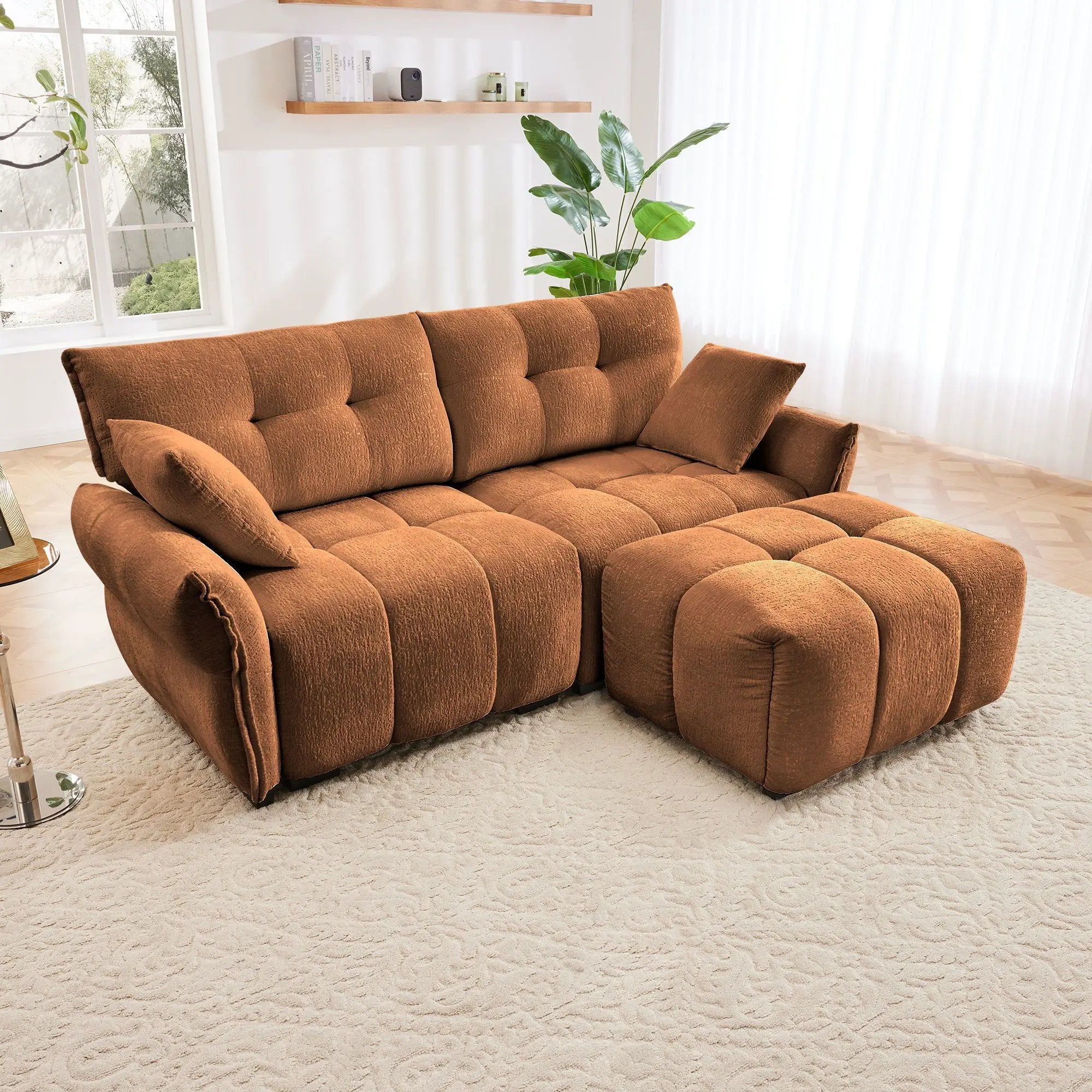 Sofa Set With Ottoman And Pillows, Textured, High Resilience Cushions by HouseOfZazla