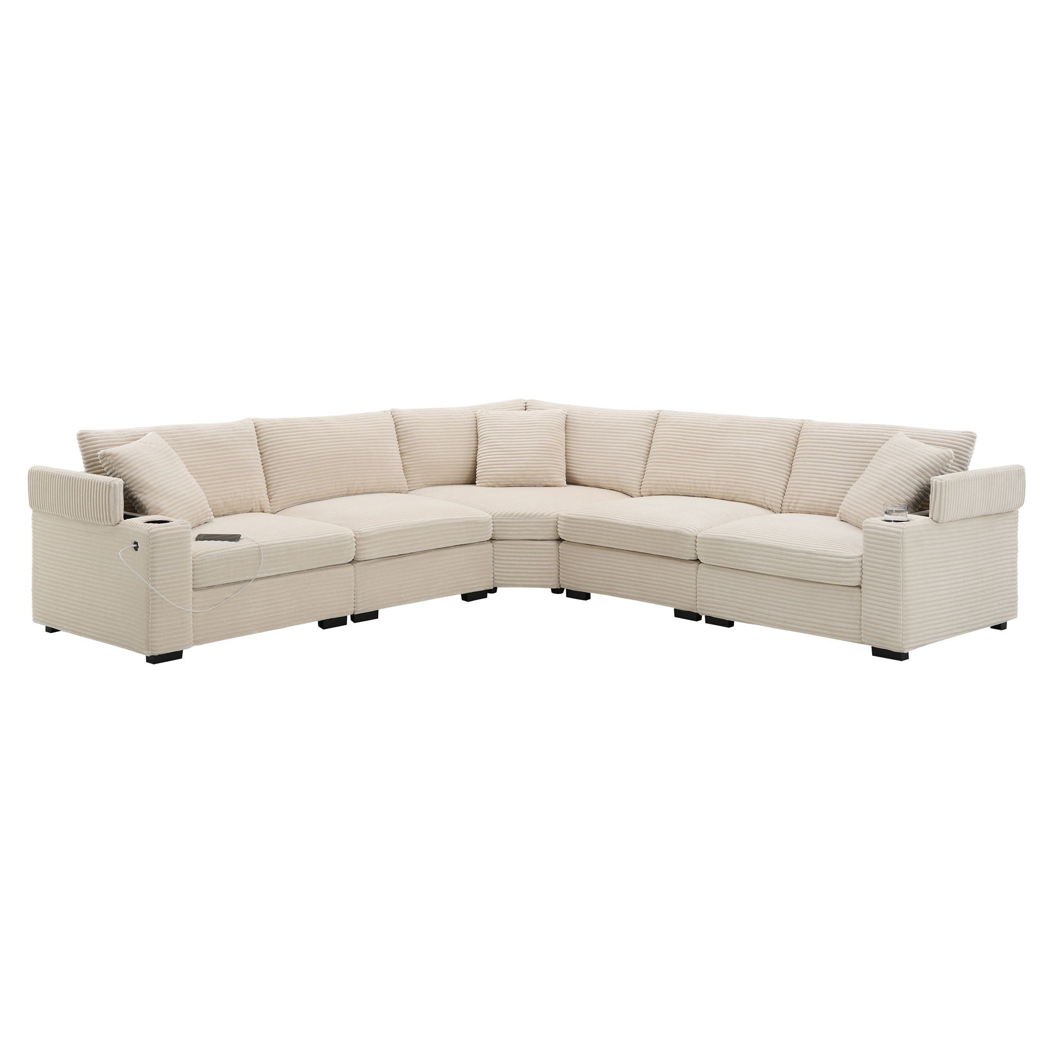 Convertible L Shaped Sectional Corner Couch With Armrest Storage Cup Holders USB Charger, Irregular Corner Oversized Comfy Modular Sofa by HouseOfZazla