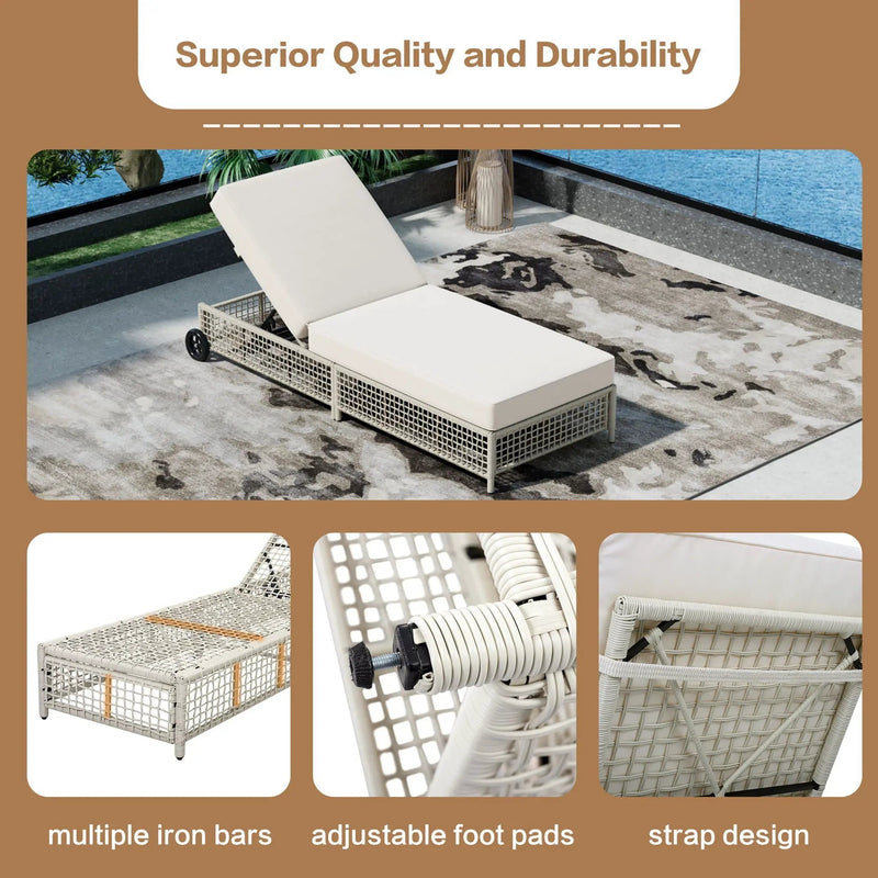 Outdoor Lounge Chair With 5 Position Backrest With Cushion And Wheels by HouseOfZazla
