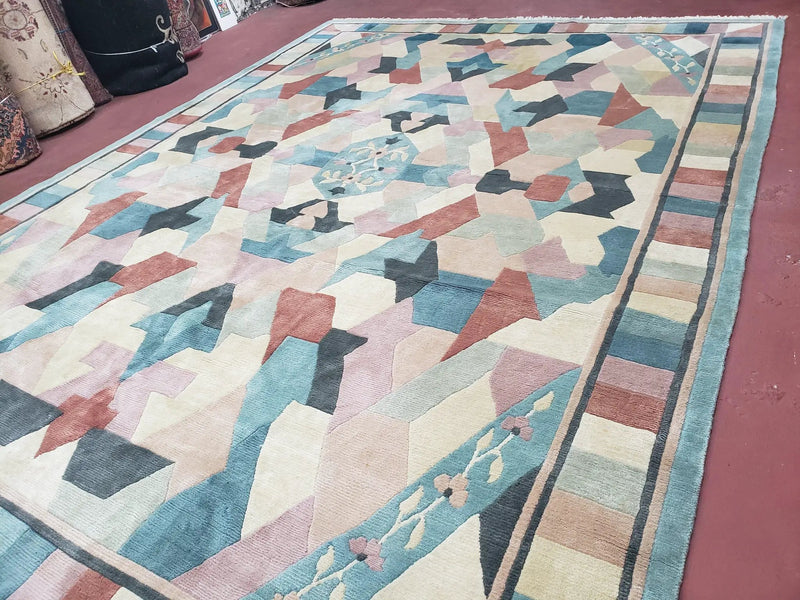 Contemporary Indian Nepalese Area Rug 8x11, Wool Hand-Knotted Modern Multicolor Nepali Abstract Carpet 8 x 11 Soft Playroom Nursery Room Rug by Jewel Rugs