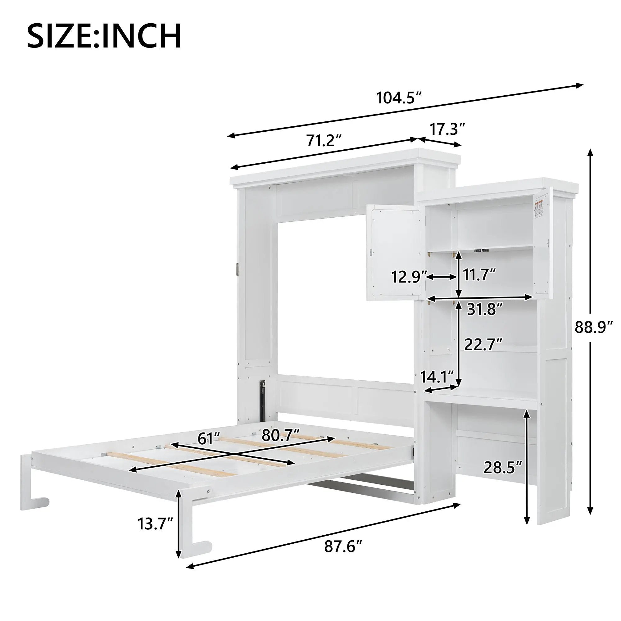 Queen Size Murphy Bed With Louvered Design And Multiple Storage Shelves - White by HouseOfZazla