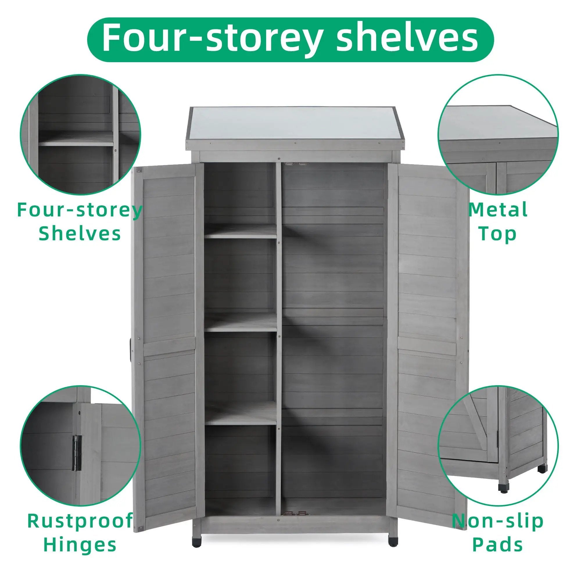 Wood Outdoor Storage Cabinet With Metal Top Garden Shed For Yard And Patio - Gray by HouseOfZazla