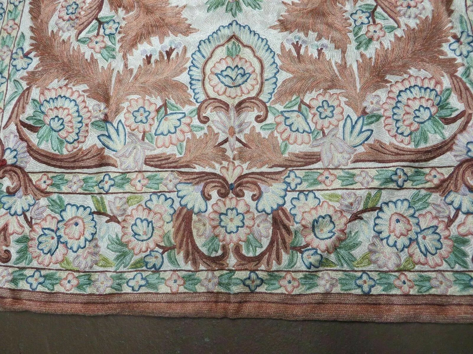 4' X 6' Vintage Embroidery Hand Stitched Rug Silk On Cotton India Backing Nice by Jewel Rugs