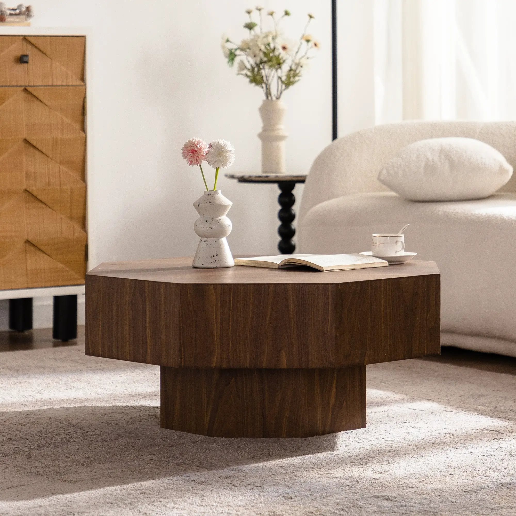 30.51 Inch Wooden Octagonal Coffee Table for Living Room by HouseOfZazla