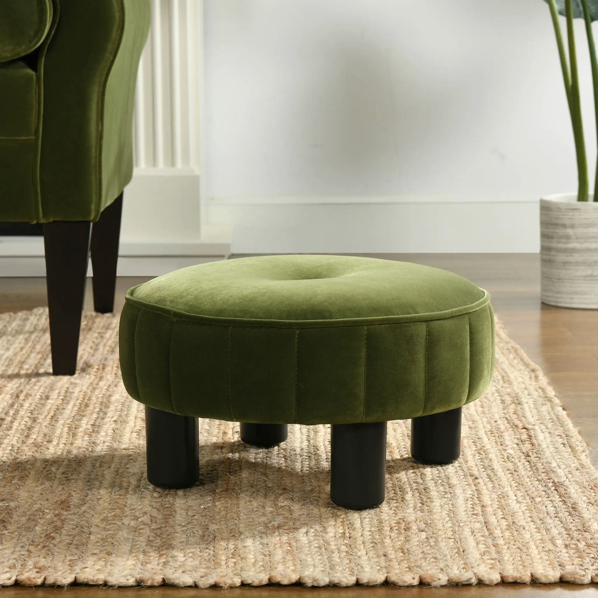 Riley - Round Footstool Ottoman - Olive Green by HouseOfZazla