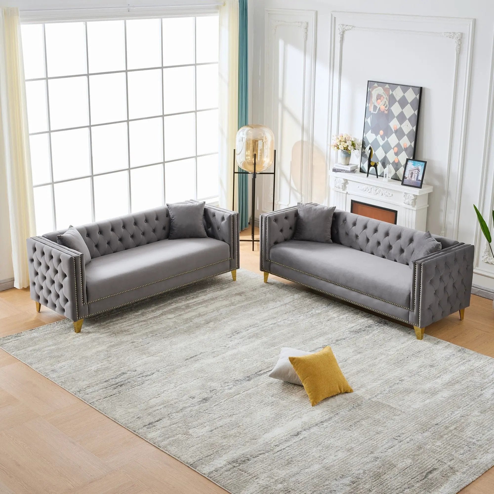 Deep Seat Sofa With Button Nailhead, Square Arm Couches by HouseOfZazla