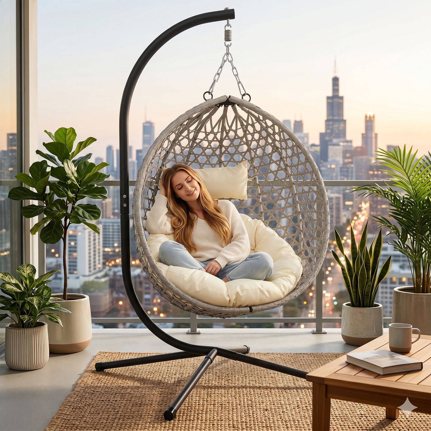 Folding PE Rattan Hanging Egg Chair with Stand by HouseOfZazla