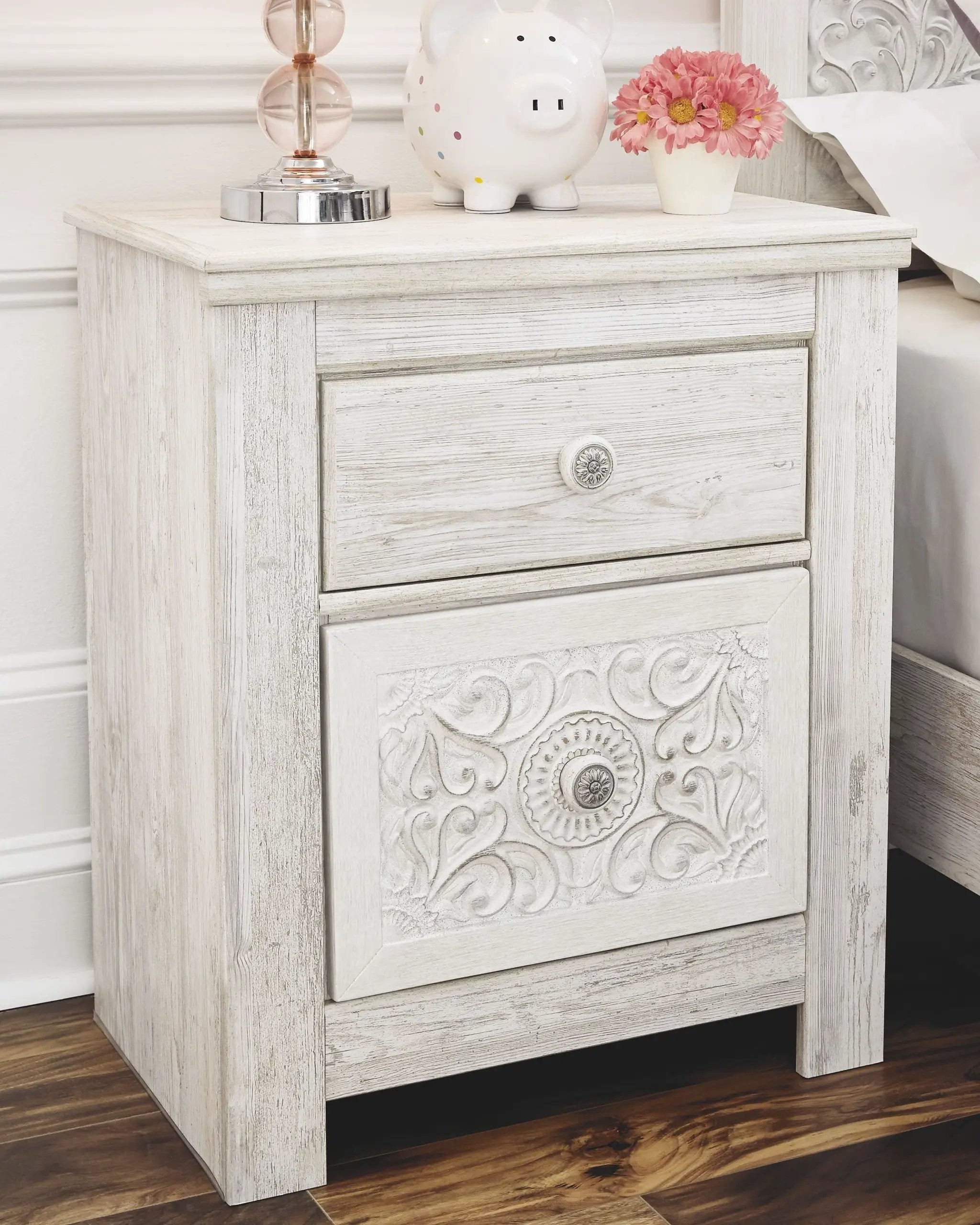 Paxberry - Two Drawer Night Stand - Whitewash by Unique Piece Furniture