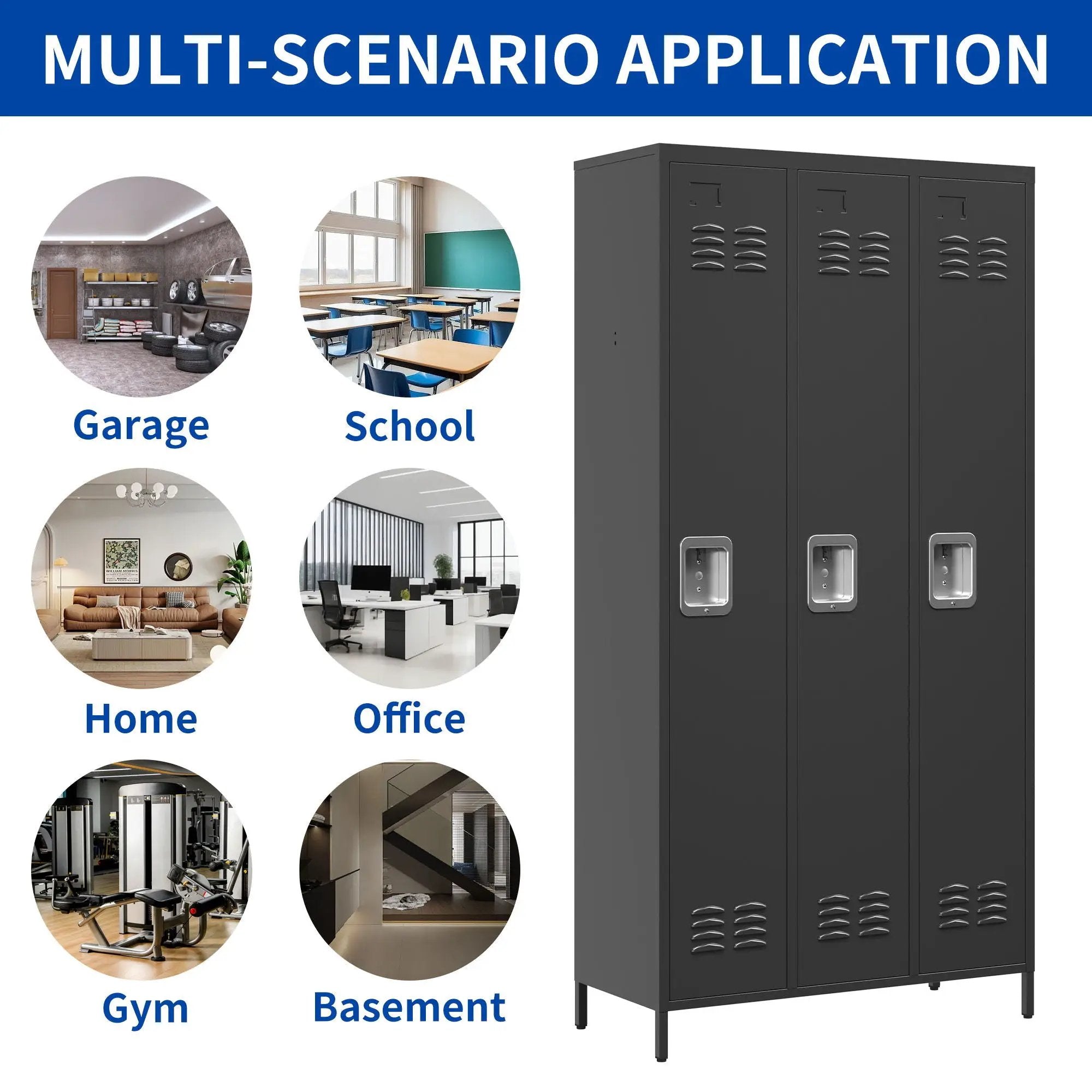 Storage Locker Cabinet With Locks For Employees, Home Gym Office School Garage - Black by Unique Piece Furniture