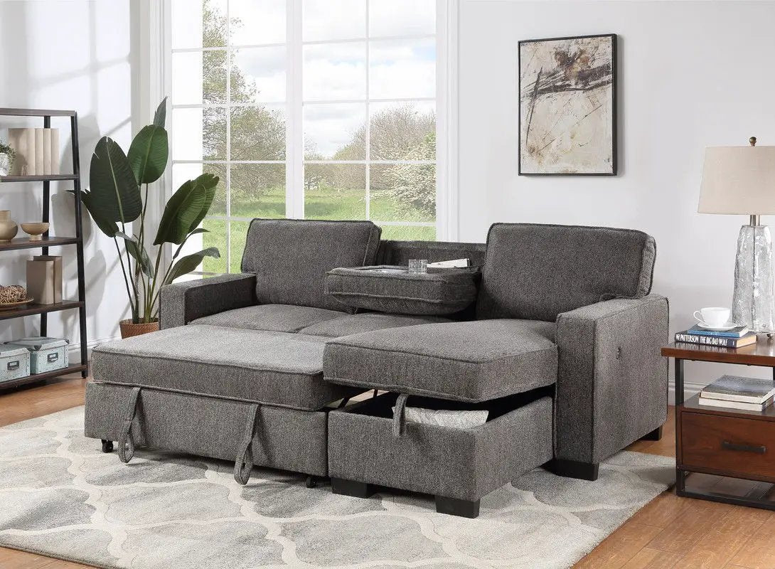 Estelle - Fabric Reversible Sleeper Sectional With Storage Chaise Drop-Down Table 2 Cup Holders And 2 USB Ports by Unique Piece Furniture