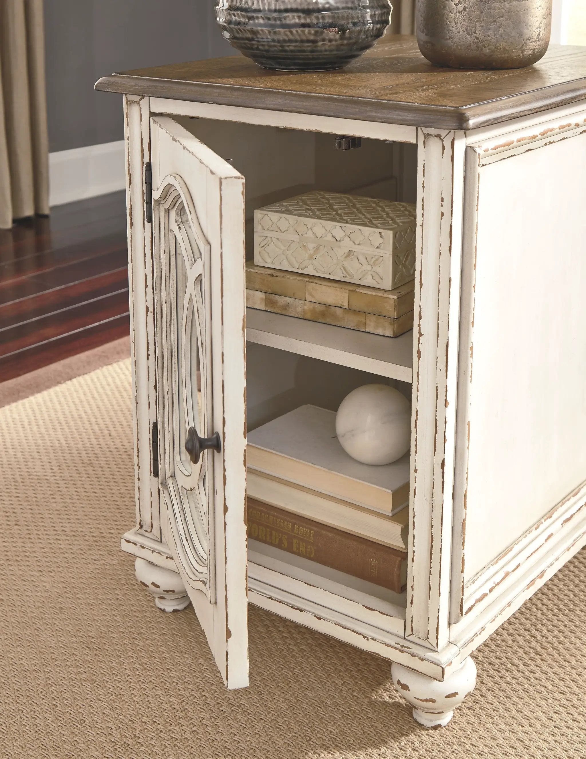 Realyn - Chair Side End Table - Insert Mirror - White / Brown by Unique Piece Furniture