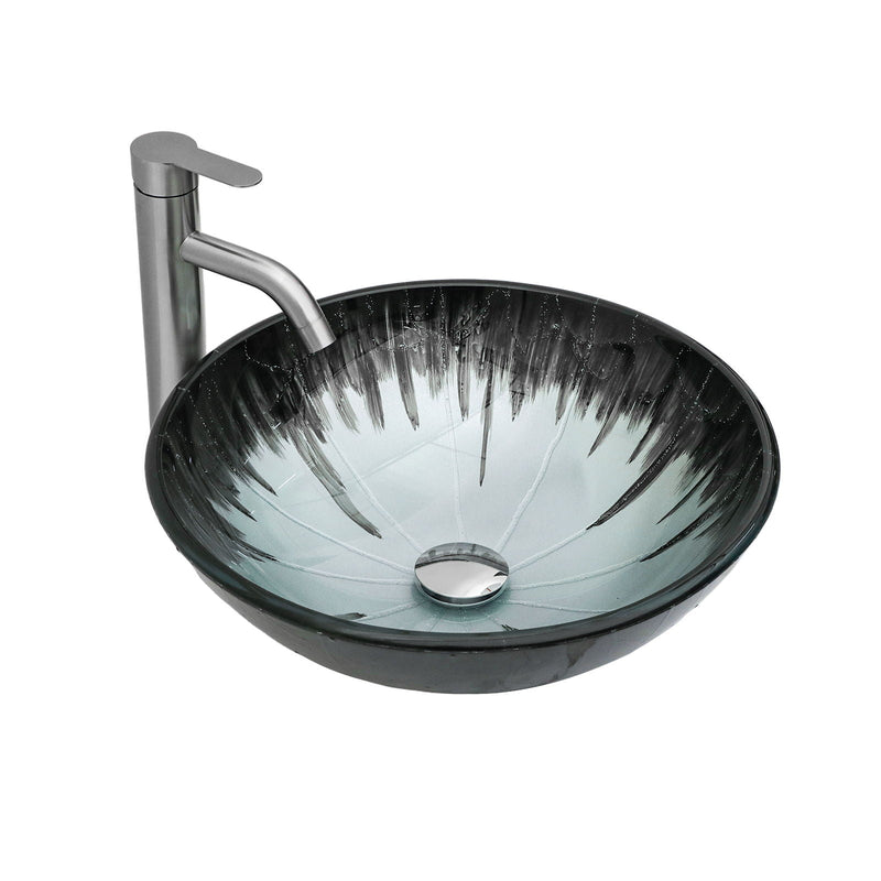 Crackle Vessel Sink With Pop Up Drain, Oval Bathroom Basin - Gray by HouseOfZazla