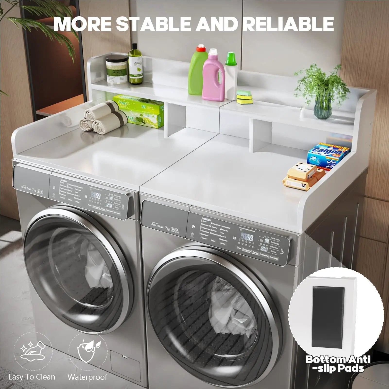 Washer Dryer Countertop with Non-Slip Pads - White by HouseOfZazla
