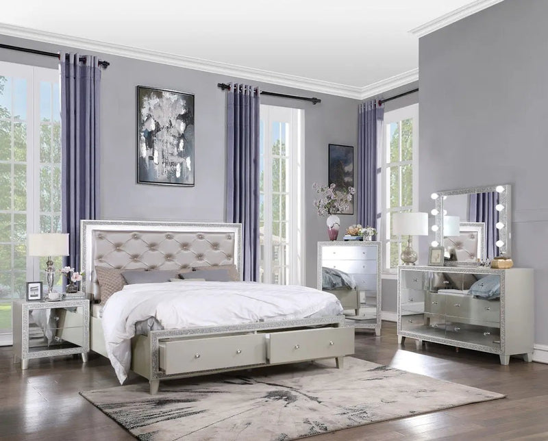 Sliverfluff - Nightstand - Mirrored & Champagne by Unique Piece Furniture