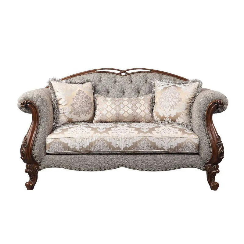 Miyeon - Loveseat With 3 Pillows - Fabric & Cherry by Unique Piece Furniture