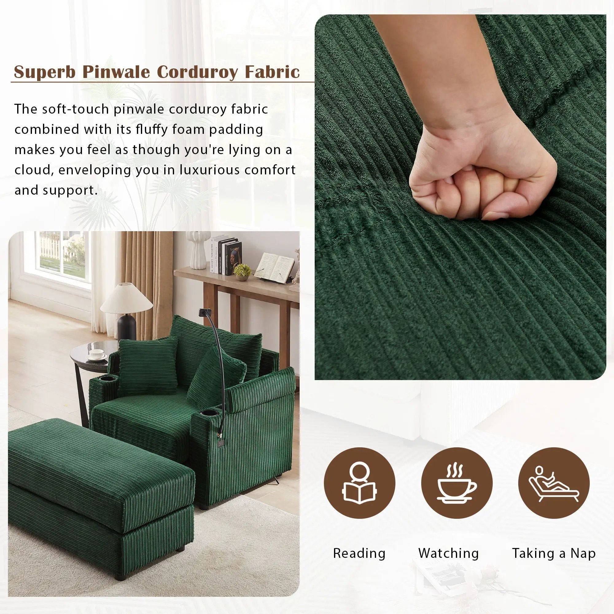 Modern Style Loveseat Sofa Sectional Sofa Couch With Storage Space, A Movable Ottoman, Two USB Ports, Two Cup Holders, A Phone Holder For Living Room by HouseOfZazla