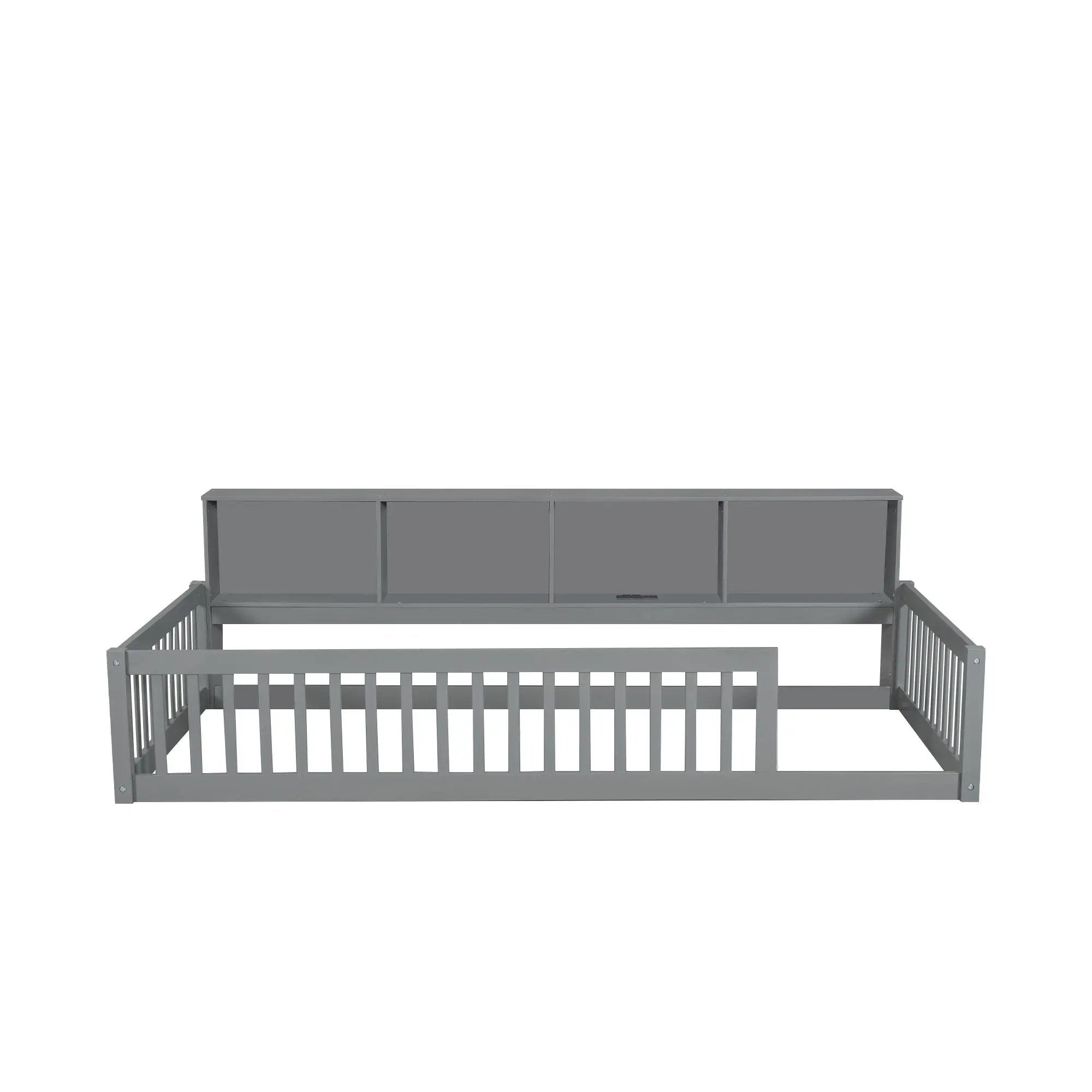 Twin Long Floor Bed With Storage Cabinets And USB Ports - Gray by Unique Piece Furniture