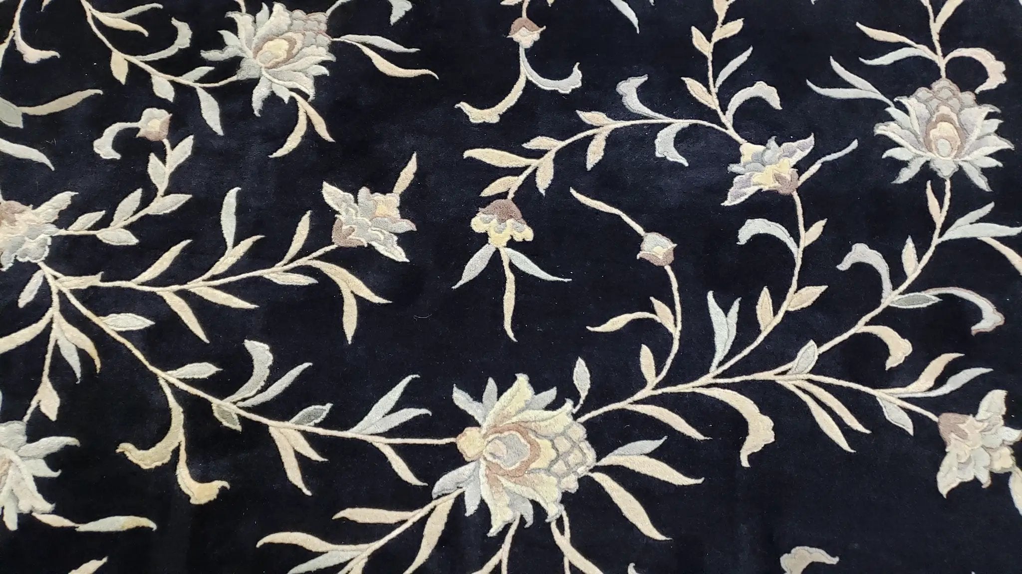 6x9 Vintage Black Gray Chinese Rug 120 Lines Wool Carpet Floral Design Hand-Knotted Soft Pile Entryway Rug Foyer Rug Nice by Jewel Rugs