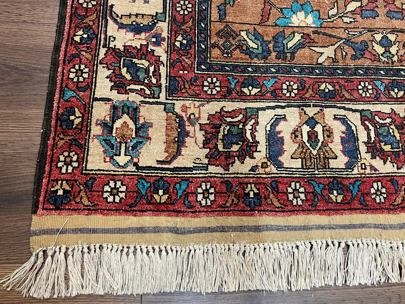 Unique Afghan Silk Rug 4x6, Hunting Pattern Animal Motifs, Light Brown and Cream, Persian Handwritten Poetry, Fine 1940s Oriental Carpet Wow by Jewel Rugs