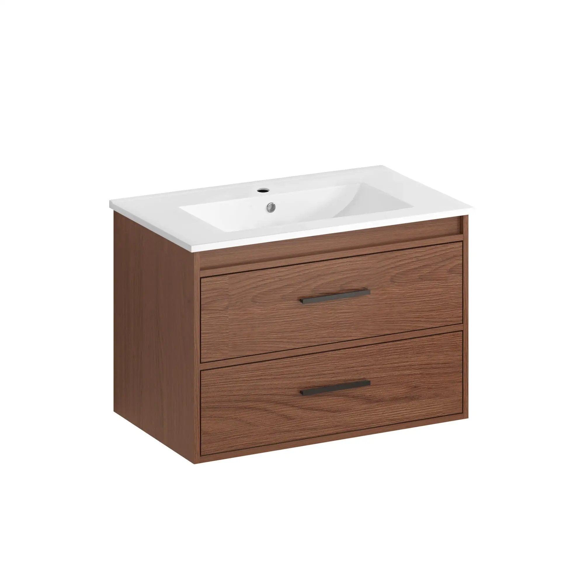 Wall Mounting Bathroom Vanity With Soft Close 2 Drawer, Sink - Reddish Brown by Unique Piece Furniture