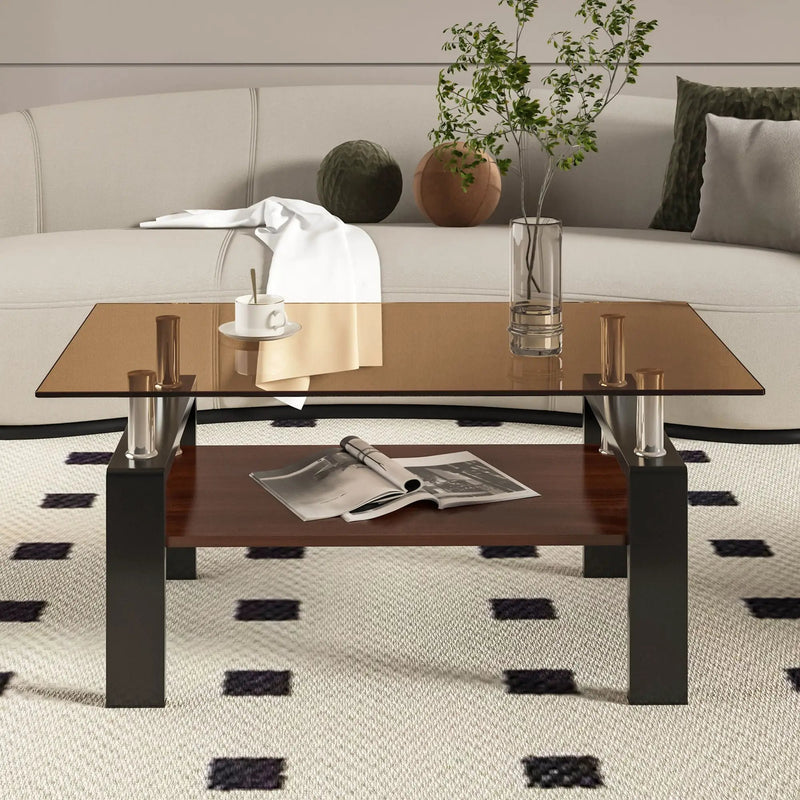 Modern Rectangular Coffee Table With Tempered Glass Top by Unique Piece Furniture