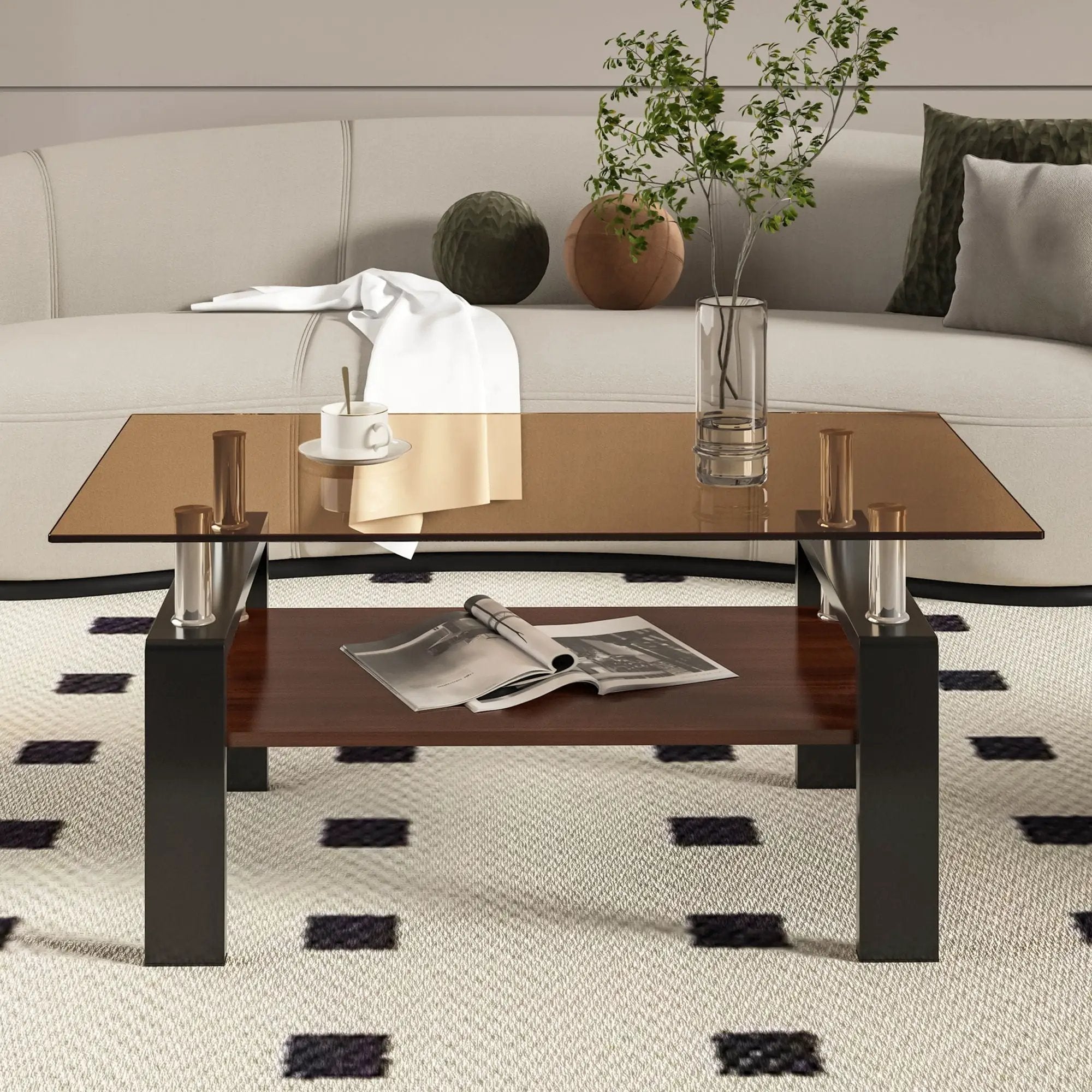 Modern Rectangular Coffee Table With Tempered Glass Top by HouseOfZazla