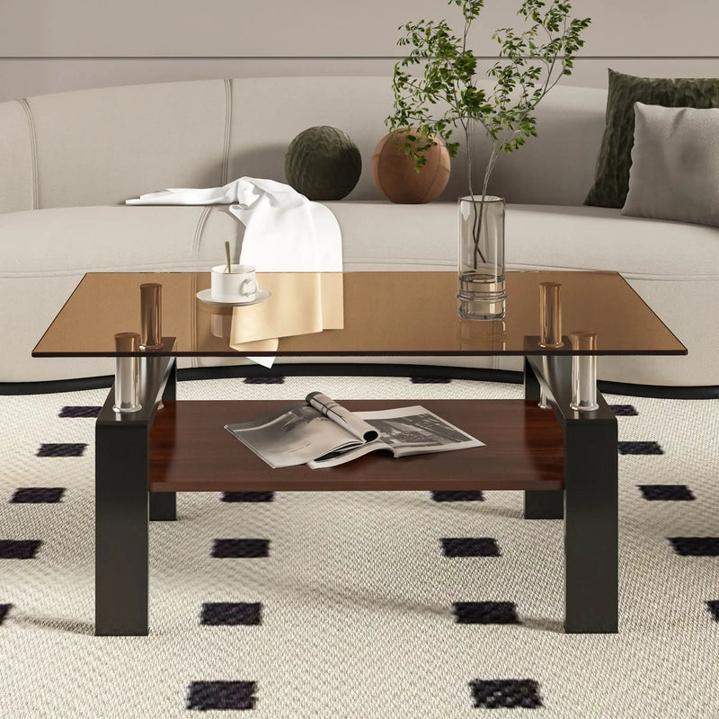 Modern Rectangular Coffee Table With Tempered Glass Top by HouseOfZazla