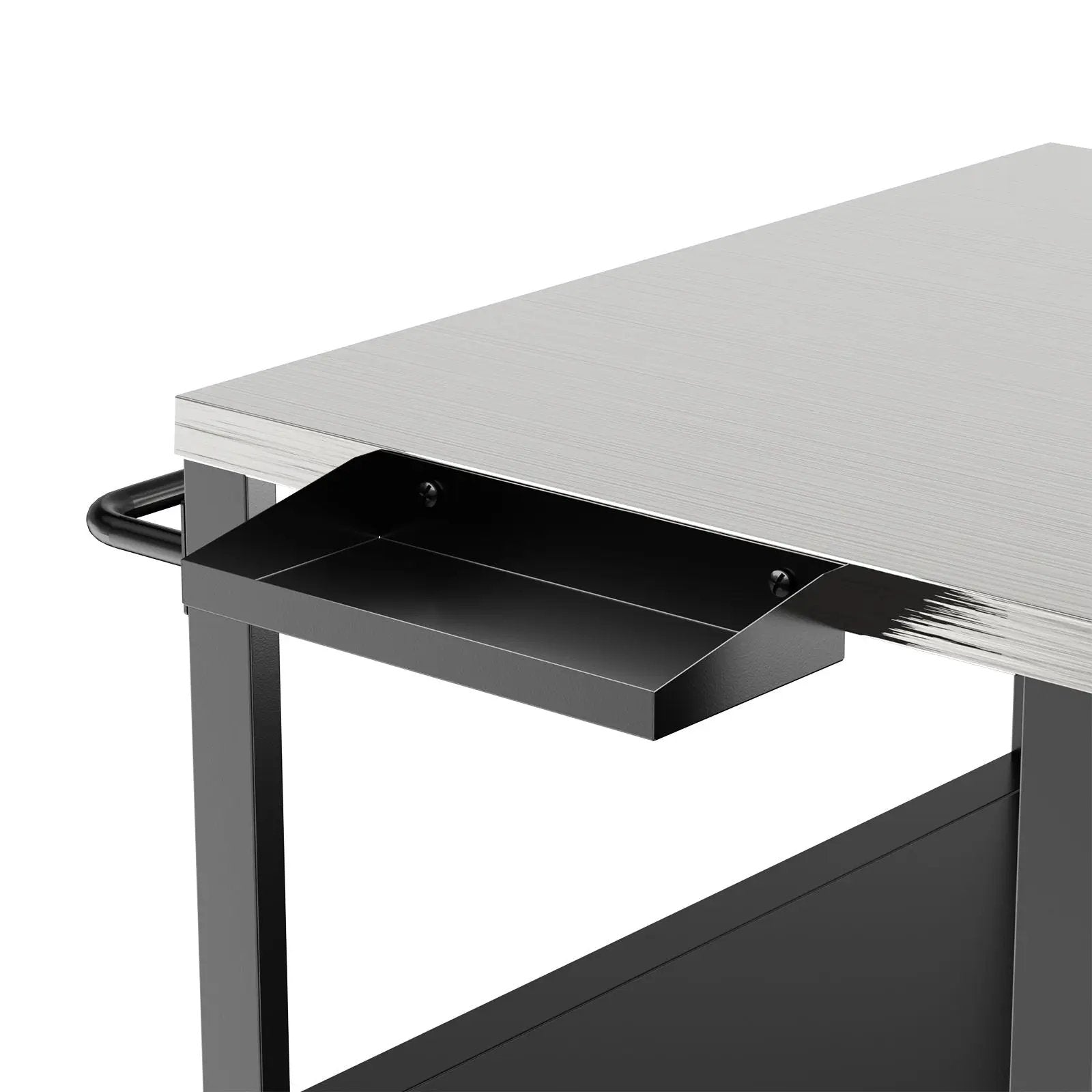 Outdoor Grill Table For Big Egg Style Bbq With Metal Grill Cart And Storage Box And Metal And Stainless Steel - Black / Silver by HouseOfZazla