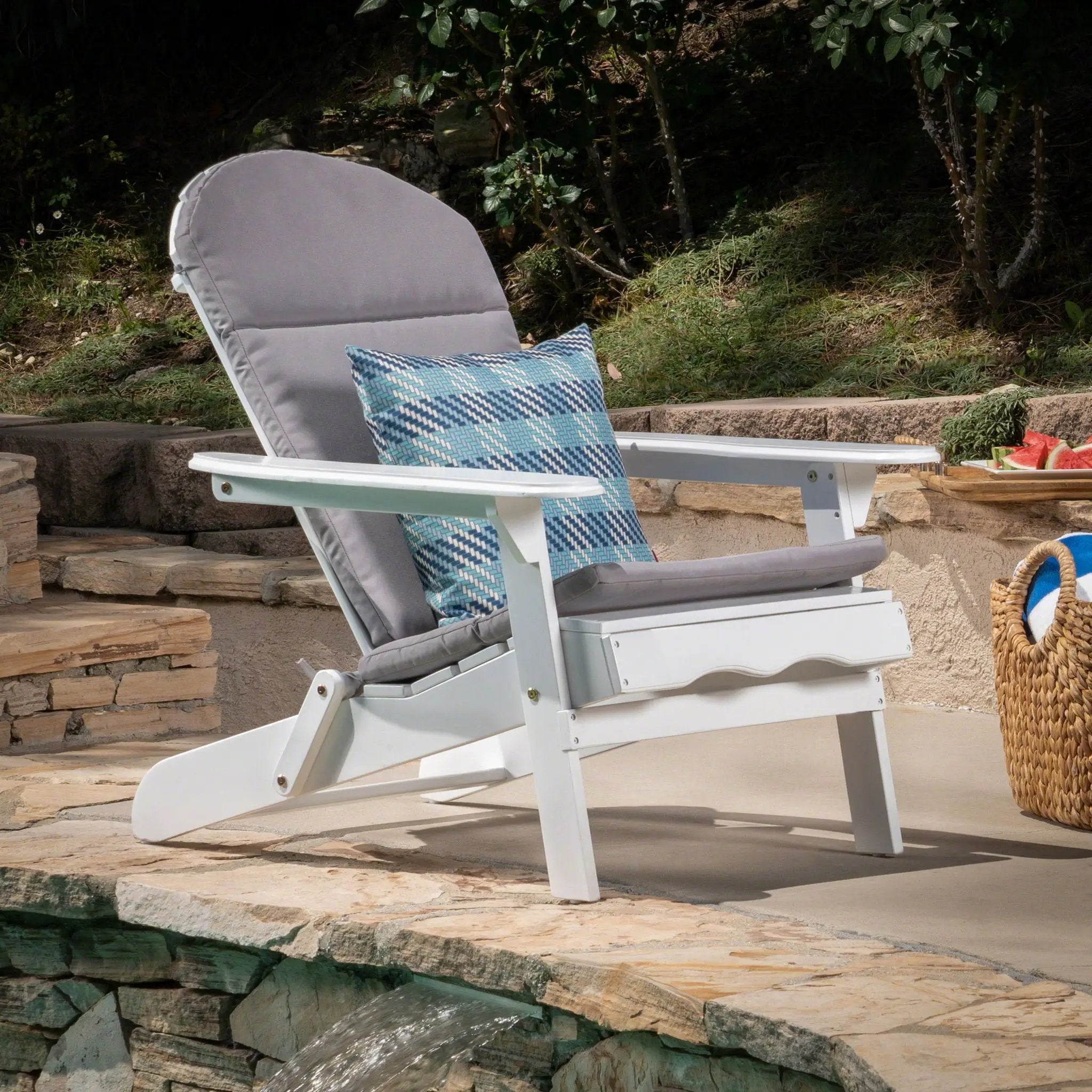 Outdoor Adirondack Chair Cushion With Water Resistant Fabric And Ties - Gray by HouseOfZazla