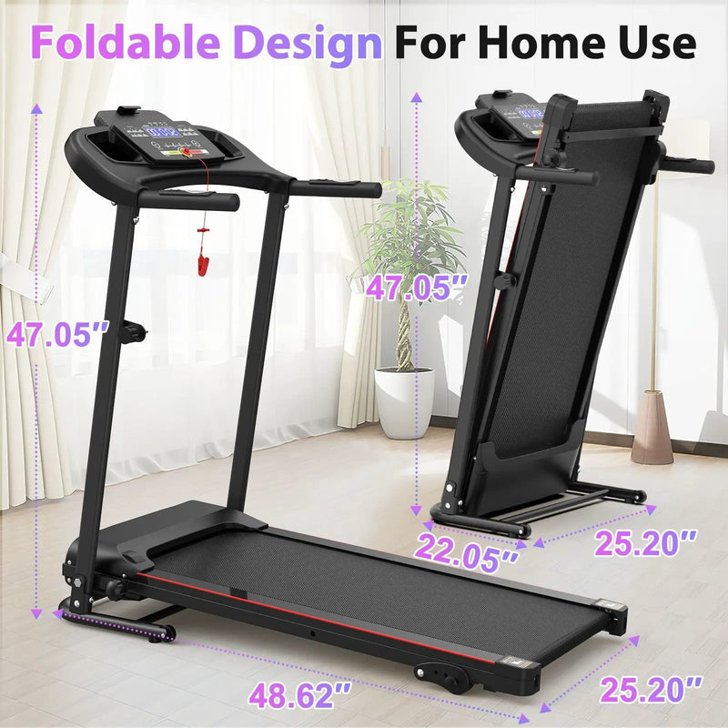 Foldable Electric Treadmill With 2.5Hp Motor, 12Km / H Speed, 3 Incline Levelstooth Music, Heart Rate Sensor, Spacious Running Belt For Indoor - Black by HouseOfZazla