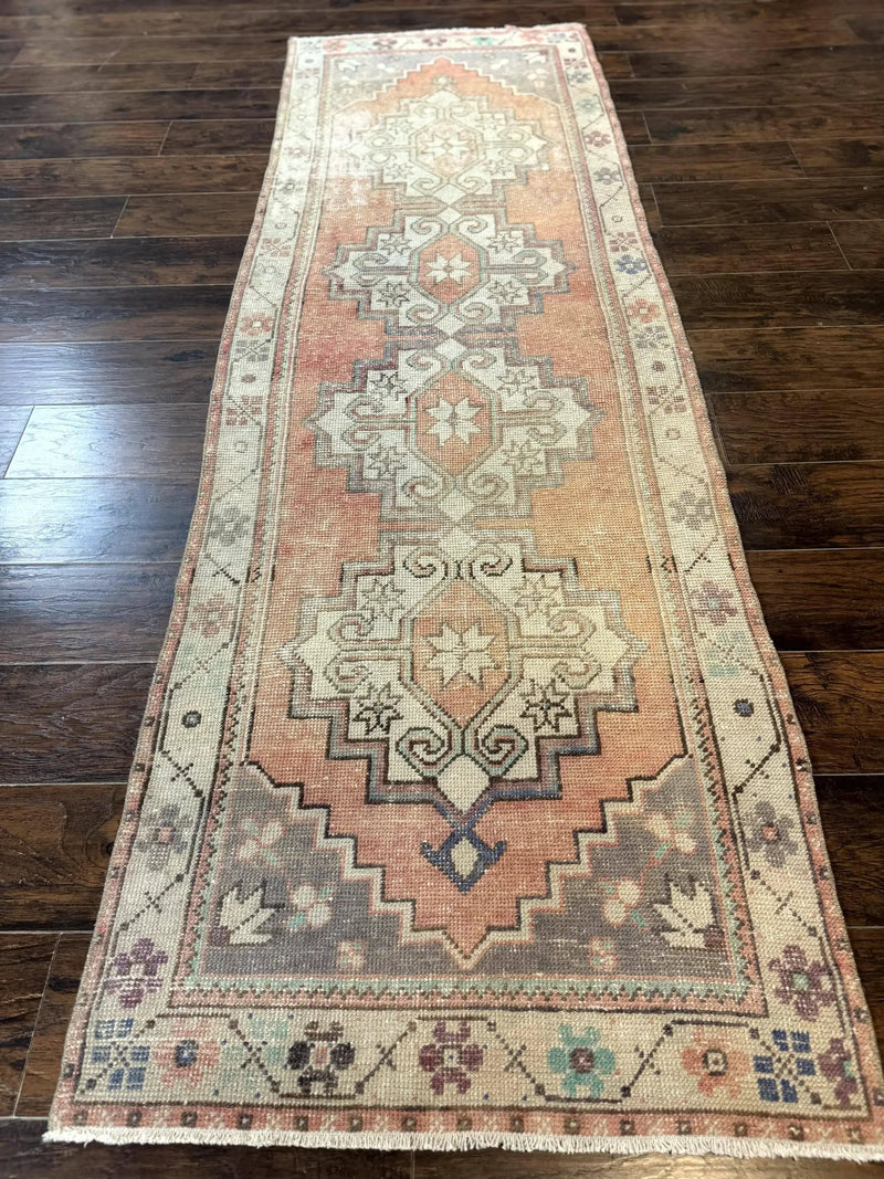 Antique Turkish Runner Rug 3 x 9.6, Farmhouse Rug, Geometric Runner, Handmade, Vintage Rug for Modern Home by Jewel Rugs