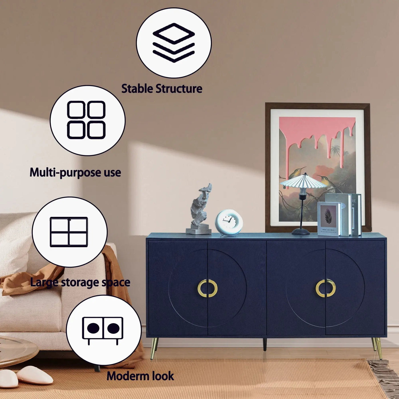 Modern Lacquered 4 Door Wooden Cabinet Sideboard Buffet Server Cabinet Storage Cabinet, For Living Room, Entryway, Hallway, Office, Kitchen And Dining Room by Unique Piece Furniture