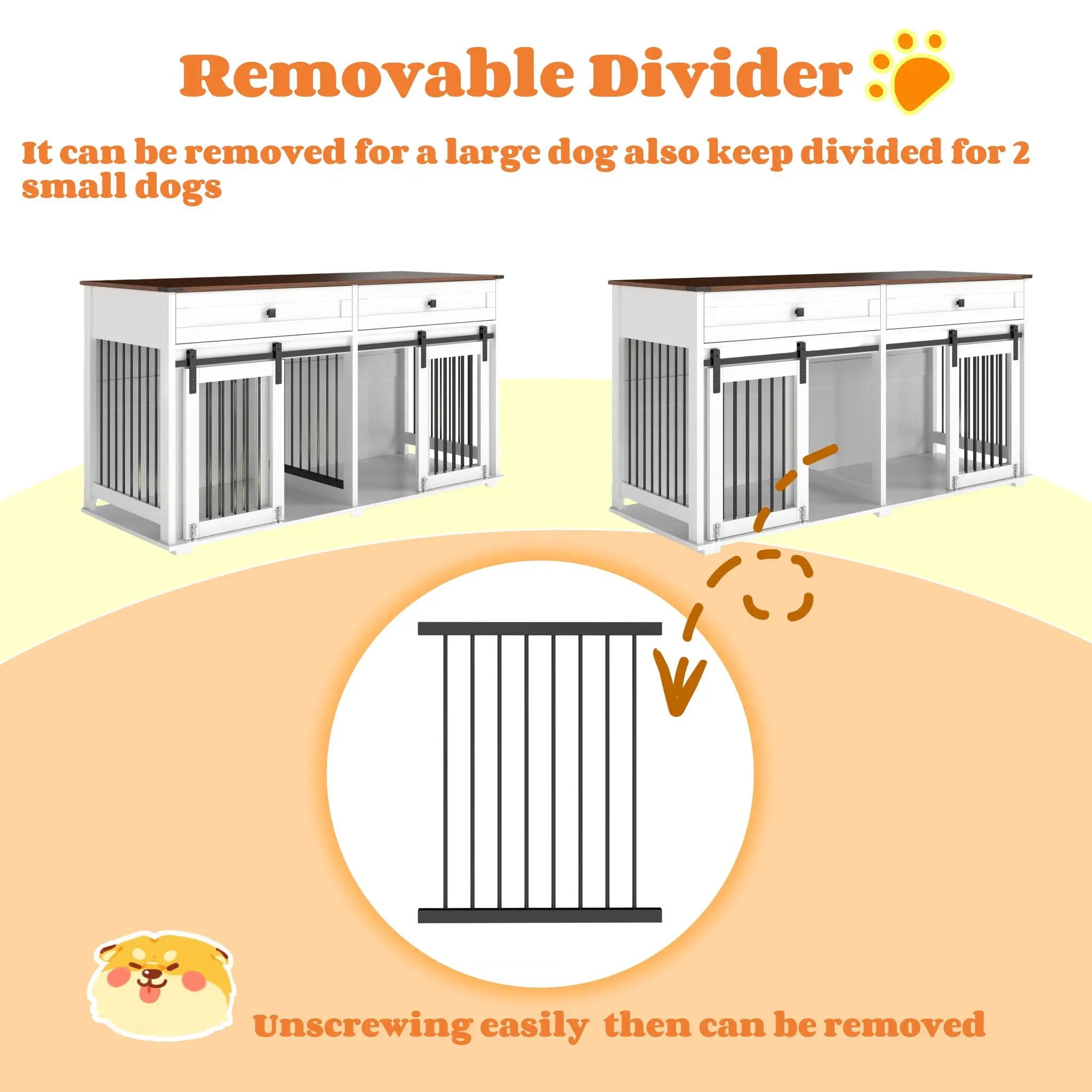 Large Dog Crate, Water Resistant Indoor Pets Furniture Double Dog Crates - Brown White by HouseOfZazla