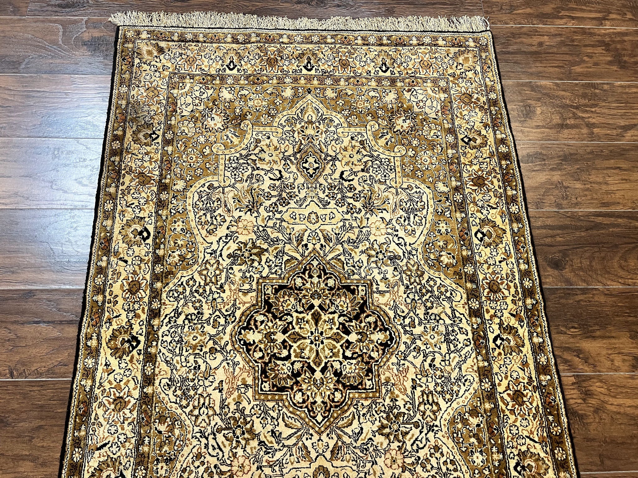 Persian Qum Silk Rug 3.5 x 5.5, Floral Medallion, Very Fine 350 KPSI, Handmade Silk on Silk Rug, Vintage by Jewel Rugs