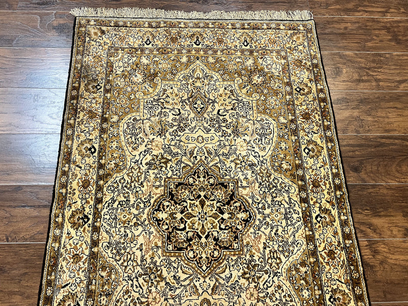 Persian Qum Silk Rug 3.5 x 5.5, Floral Medallion, Very Fine 350 KPSI, Handmade Silk on Silk Rug, Vintage by Jewel Rugs