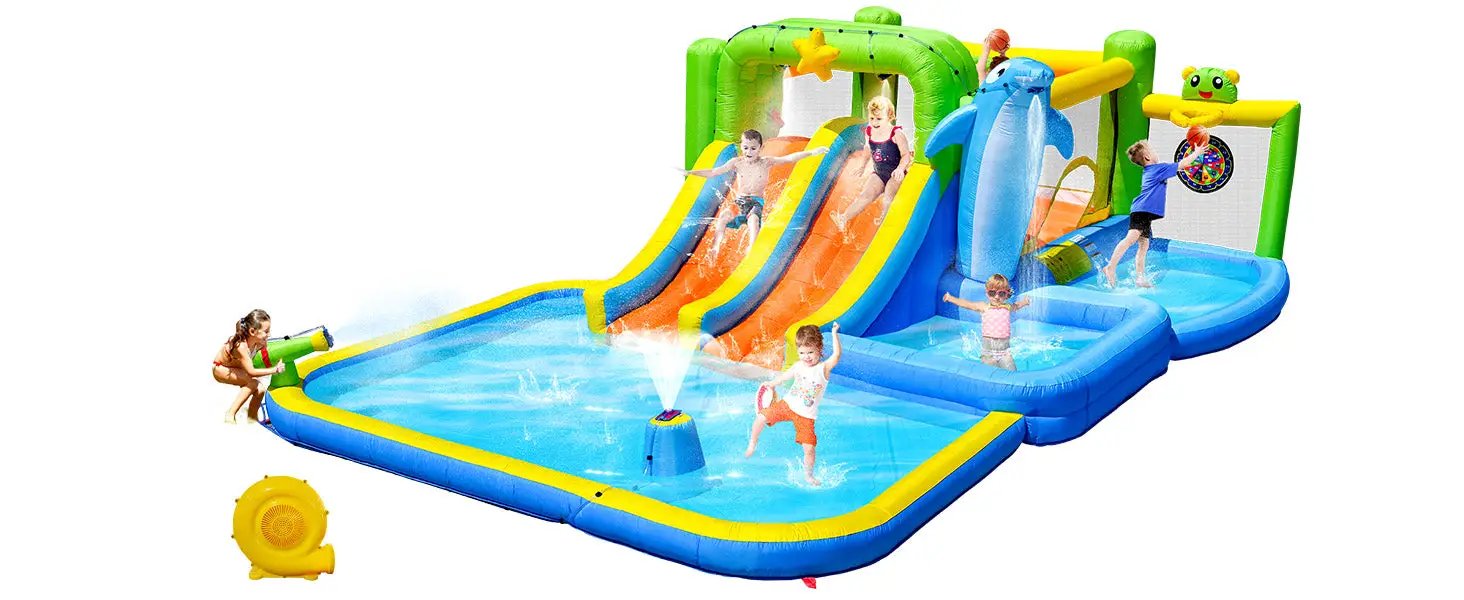 9-in-1 Inflatable Bounce House with Water Features for Kids by HouseOfZazla