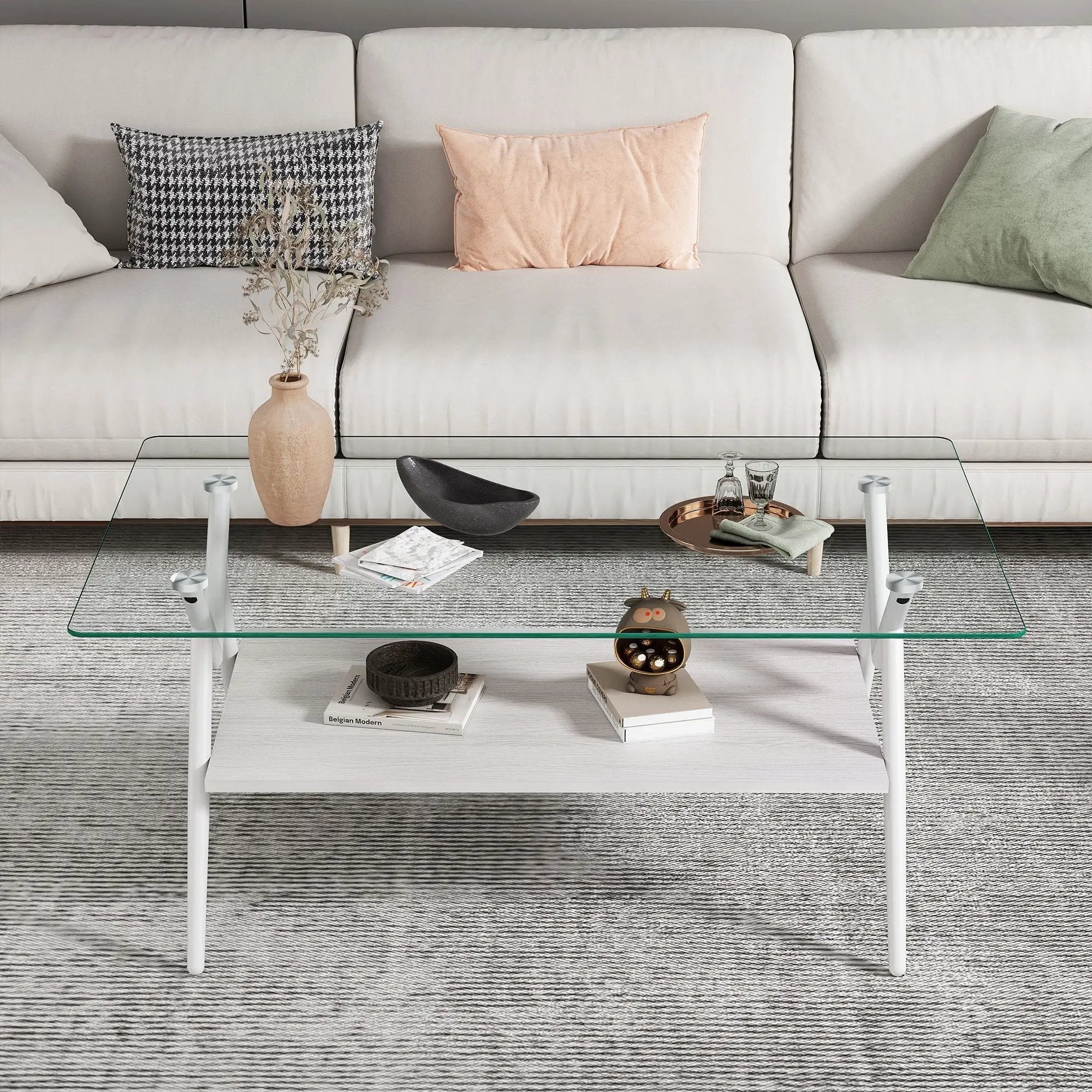Rectangle Coffee Table With Tempered Glass Top And Shelf by Unique Piece Furniture