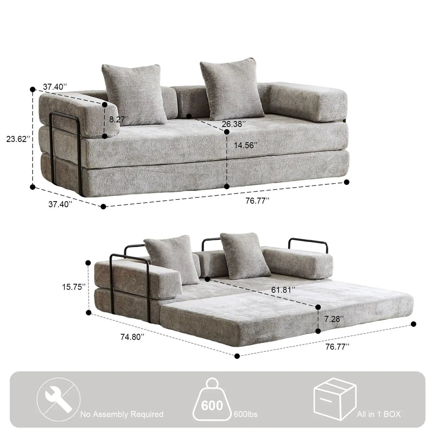 Convertible Floor Sofa Bed With Pillow Back Support Armrest by HouseOfZazla