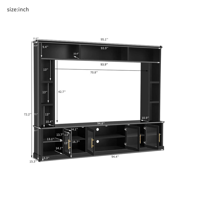 All-In-One Entertainment Center with Bookshelves & Tempered Glass Doors by HouseOfZazla