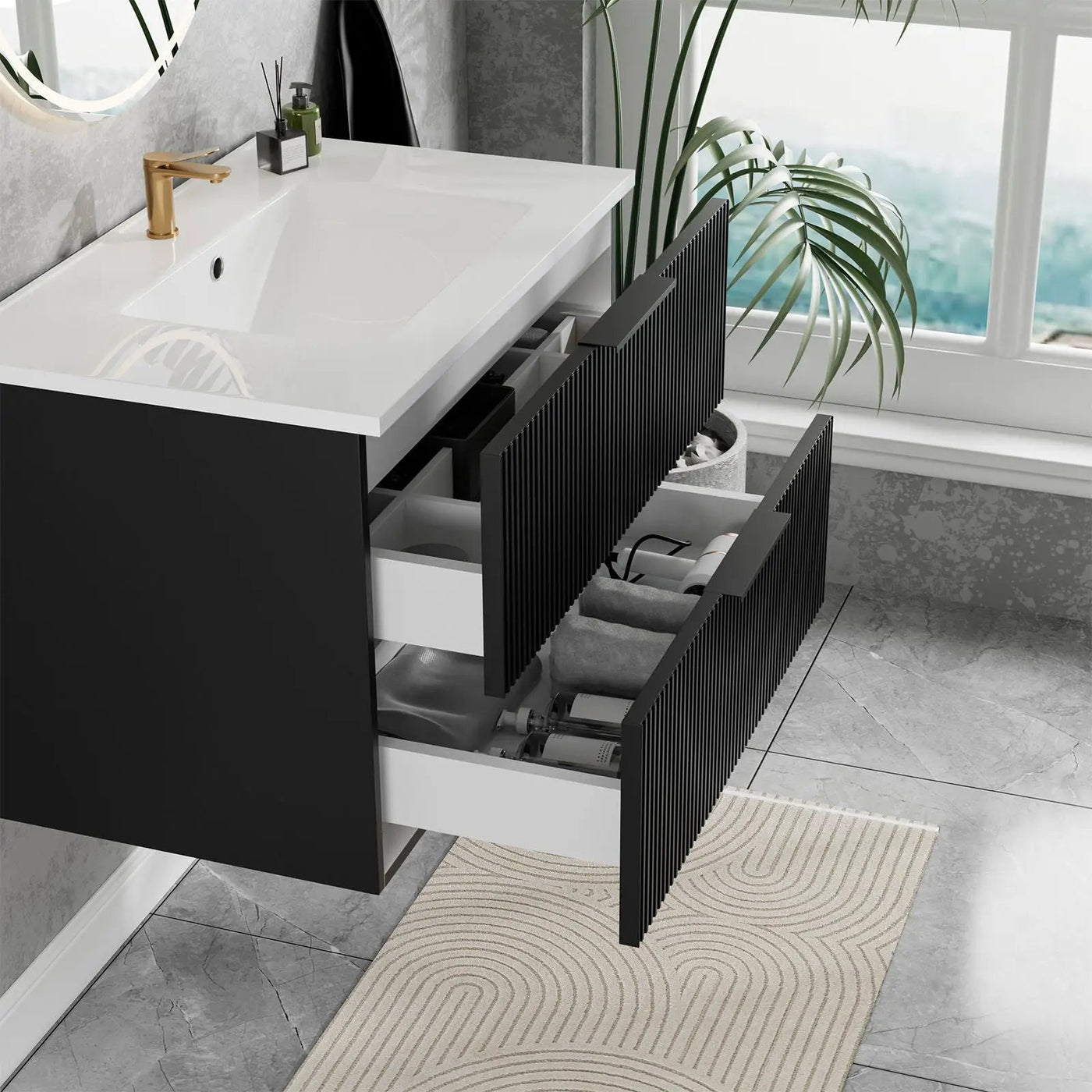 Modern Wall Mounted Floating Bathroom Vanity With Sink And Drawers by Unique Piece Furniture