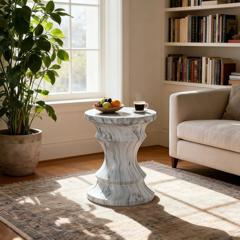 Geometric Round Outdoor End Table - Marble by Unique Piece Furniture