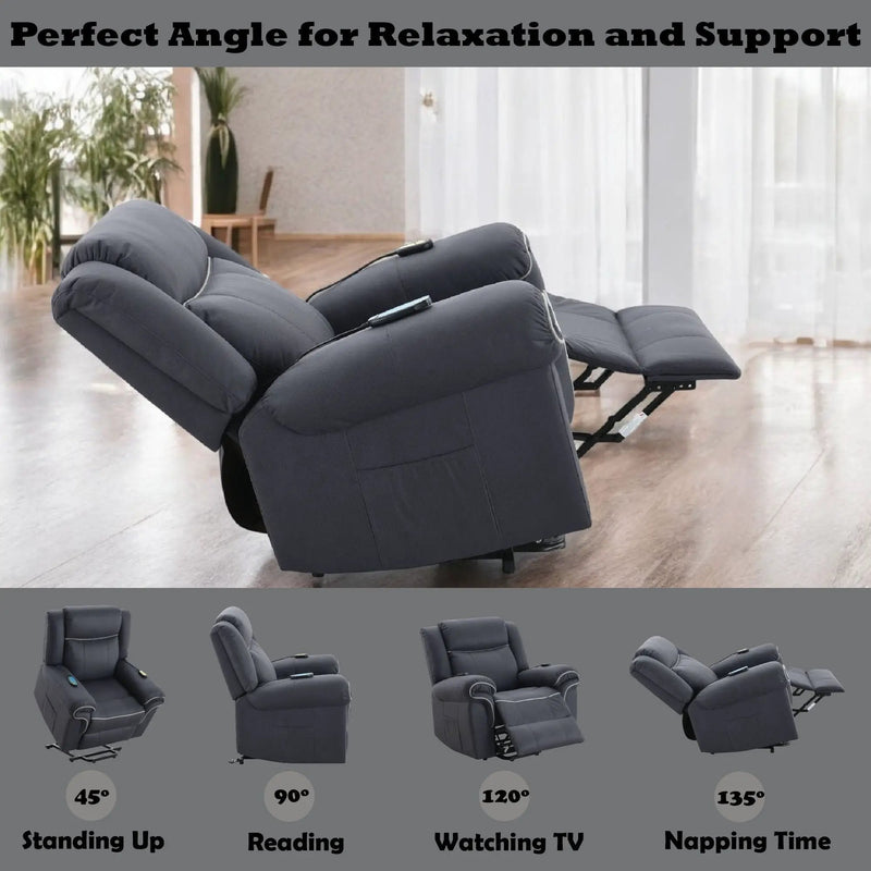 Domana - Polished Microfiber Power Nirion Recliner With Lift Heating Massage Chair - Dark Blue by Unique Piece Furniture