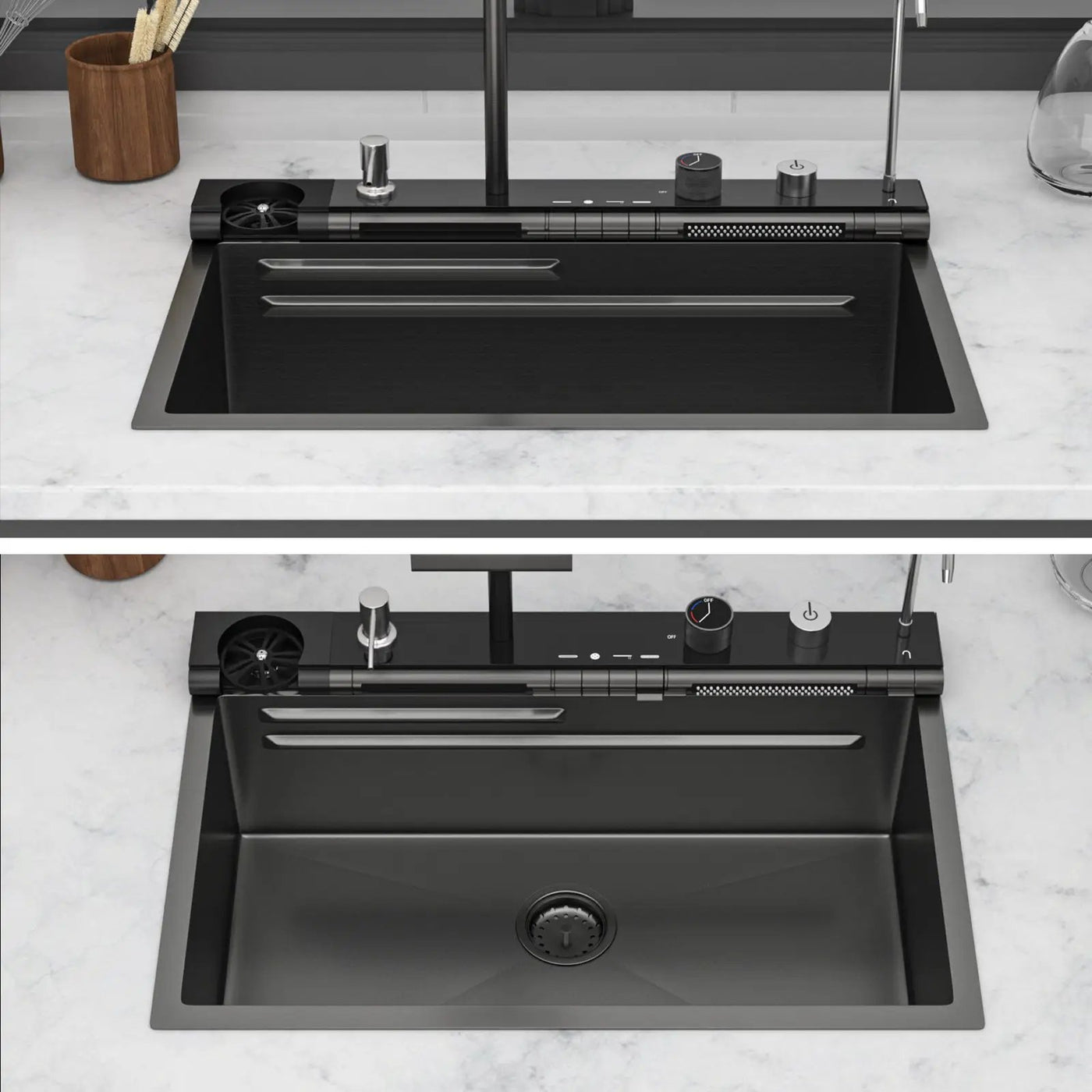 30" Single Bowl Kitchen Sink With Smart LED Faucet by HouseOfZazla