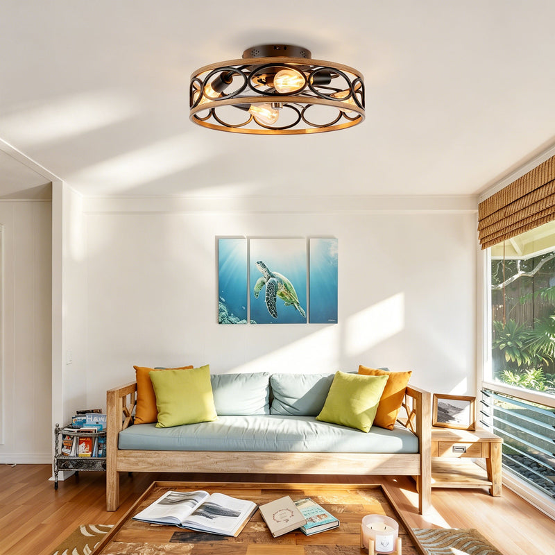 19-Inch 7-Blade Caged Flush Mount Ceiling Fan with Remote Control by HouseOfZazla